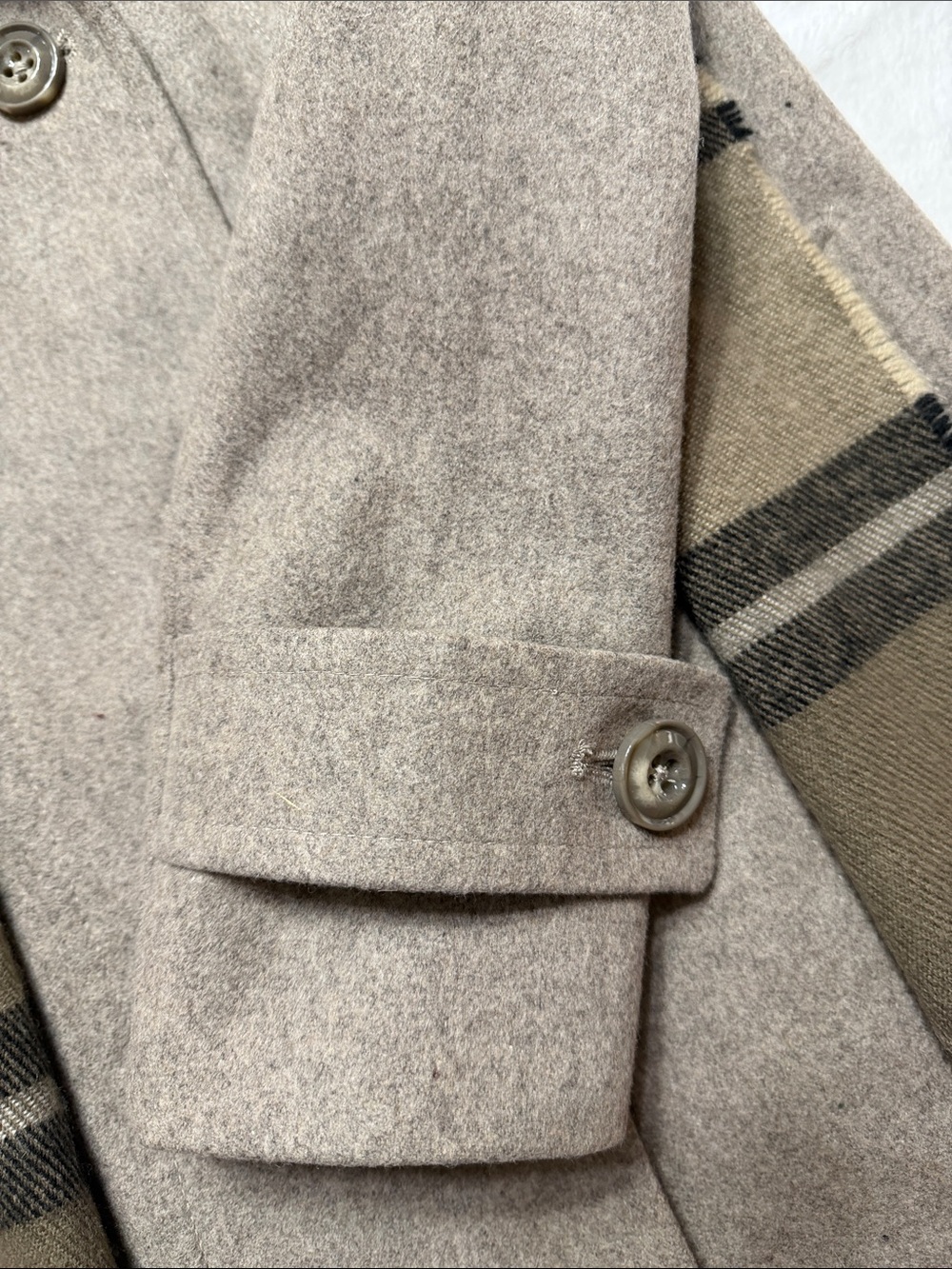 London Fog Taupe Wool-Blend Pea Coat with Olive-Striped Scarf - Picture 3 of 12